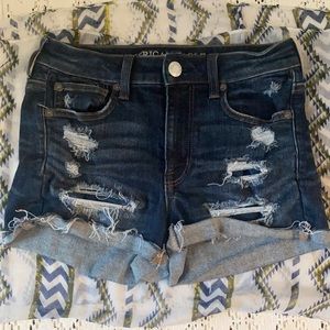 Dark Washed Distressed Next Level Stretch Shorts